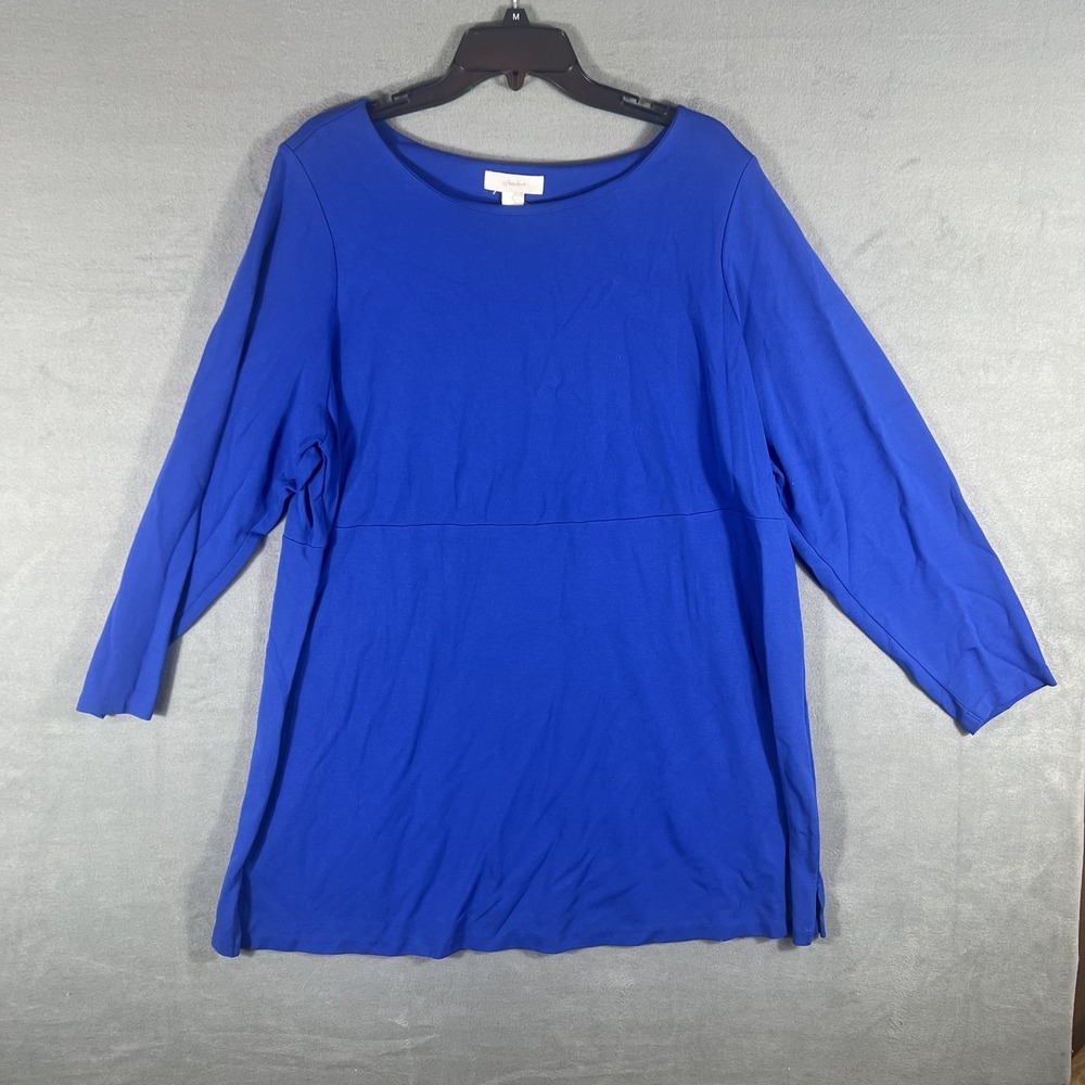 CJ Banks Women's 2X Royal Blue Long Sleeve Boat Neck Knit Tunic Top Plus Size